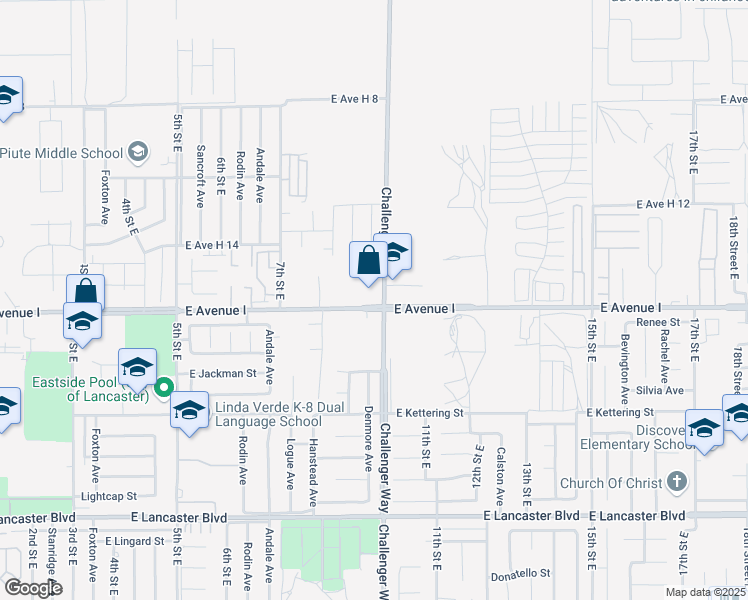 map of restaurants, bars, coffee shops, grocery stores, and more near 849 East Avenue I in Lancaster