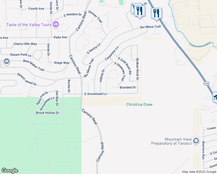 map of restaurants, bars, coffee shops, grocery stores, and more near 2022 South Arrowhead Lane in Cottonwood