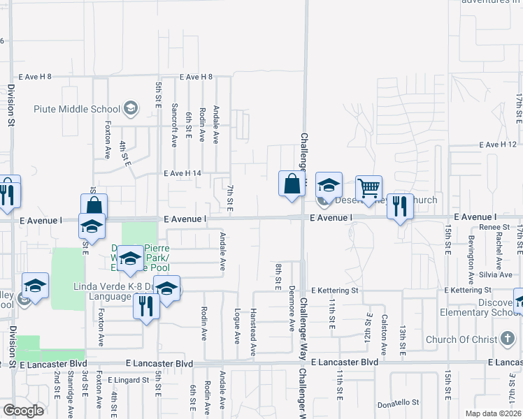 map of restaurants, bars, coffee shops, grocery stores, and more near Cabree Court in Lancaster