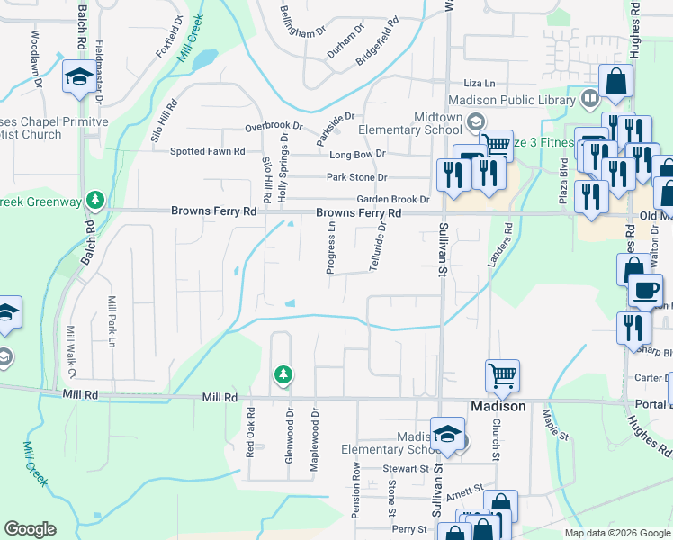 map of restaurants, bars, coffee shops, grocery stores, and more near 103 Telluride Circle in Madison