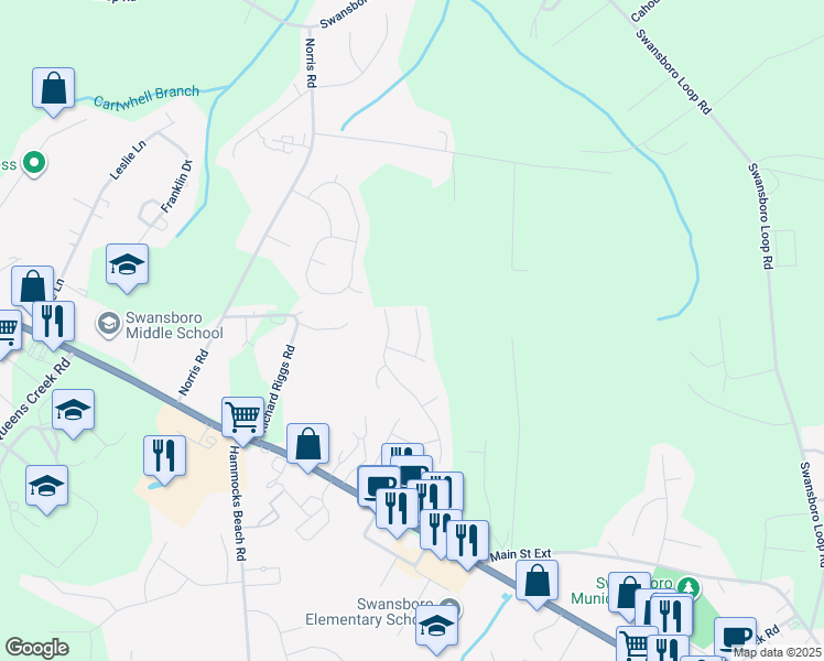 map of restaurants, bars, coffee shops, grocery stores, and more near 807 Fort Sumter Way in Swansboro
