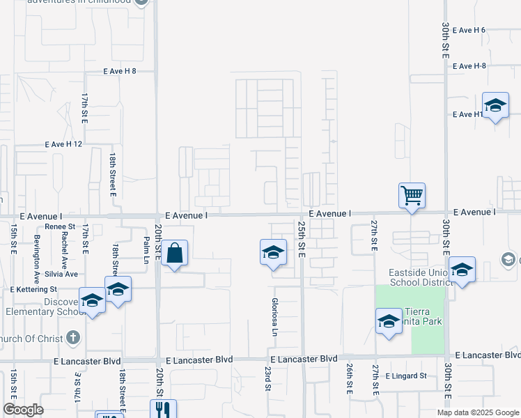 map of restaurants, bars, coffee shops, grocery stores, and more near 2258 El Rio Street in Lancaster