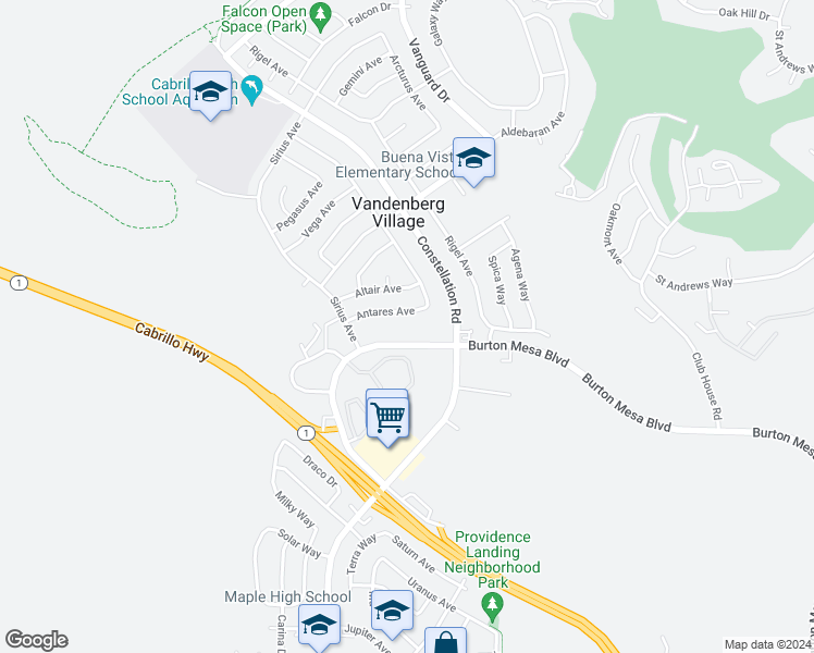 map of restaurants, bars, coffee shops, grocery stores, and more near 275c Burton Mesa Boulevard in Lompoc