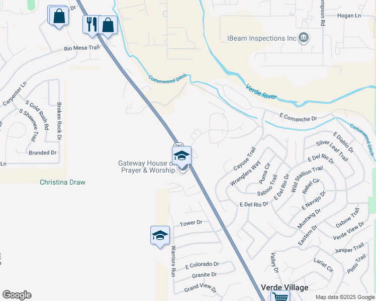 map of restaurants, bars, coffee shops, grocery stores, and more near 1959 Camp Verde-Bridgeport Highway in Cottonwood