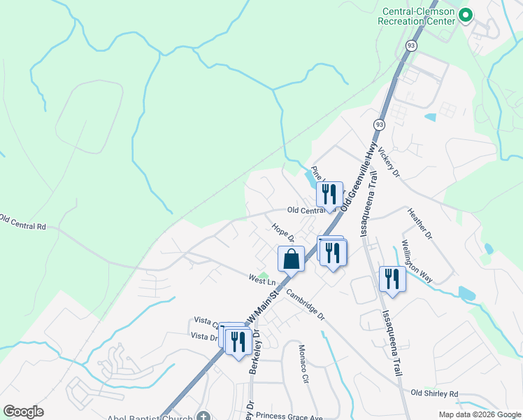 map of restaurants, bars, coffee shops, grocery stores, and more near 1529 Old Central Road in Central
