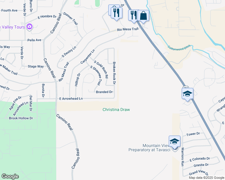 map of restaurants, bars, coffee shops, grocery stores, and more near 2272 South Arrowhead Lane in Cottonwood