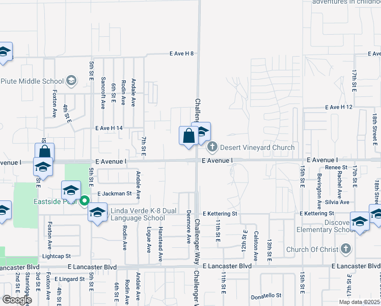 map of restaurants, bars, coffee shops, grocery stores, and more near 70th Street East in Lancaster