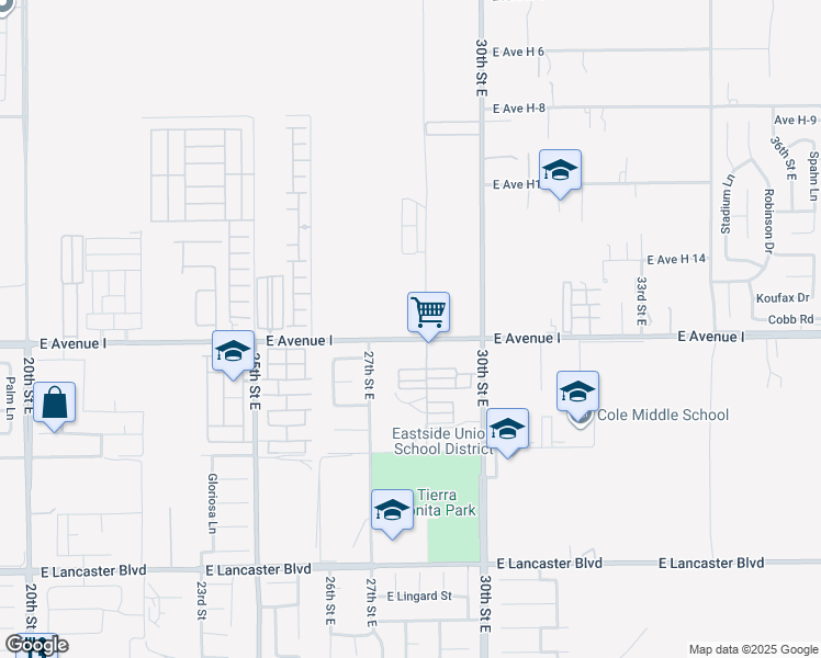 map of restaurants, bars, coffee shops, grocery stores, and more near 28th Street East in Lancaster
