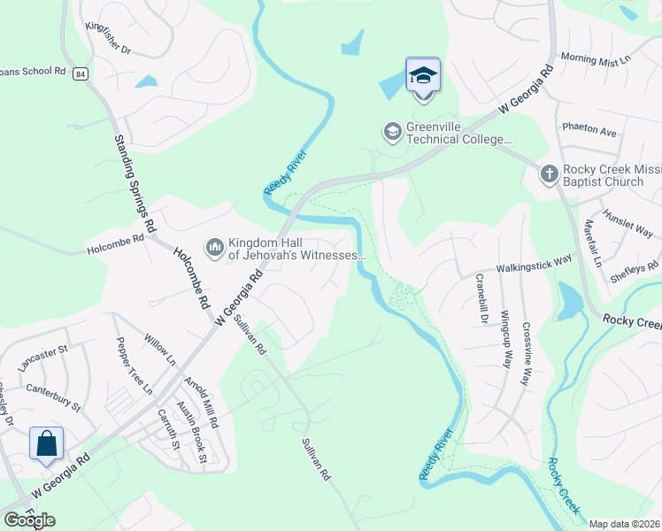 map of restaurants, bars, coffee shops, grocery stores, and more near 208 Rivereen Way in Simpsonville