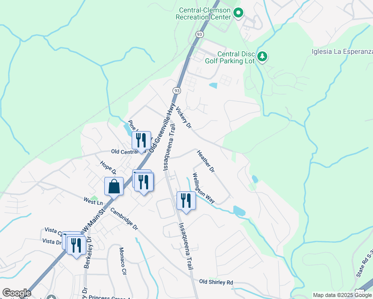 map of restaurants, bars, coffee shops, grocery stores, and more near 197 Heather Drive in Central