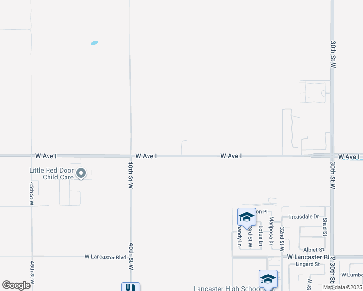 map of restaurants, bars, coffee shops, grocery stores, and more near West Avenue I in Lancaster