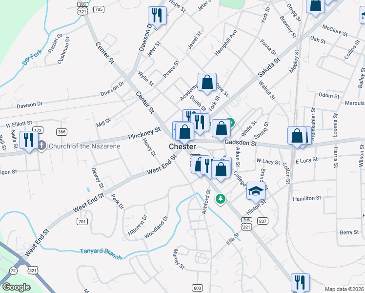 map of restaurants, bars, coffee shops, grocery stores, and more near in Chester