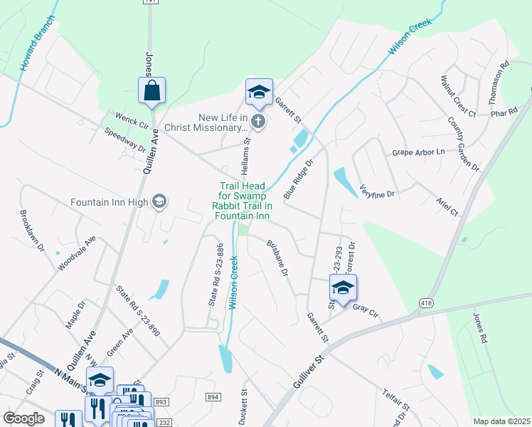map of restaurants, bars, coffee shops, grocery stores, and more near 111 Blue Ridge Drive in Fountain Inn