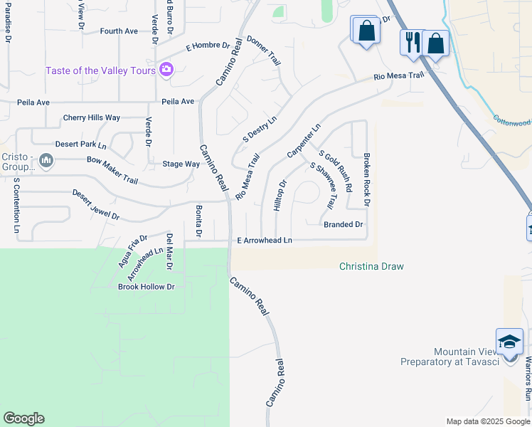 map of restaurants, bars, coffee shops, grocery stores, and more near 1886 Carpenter Lane in Cottonwood
