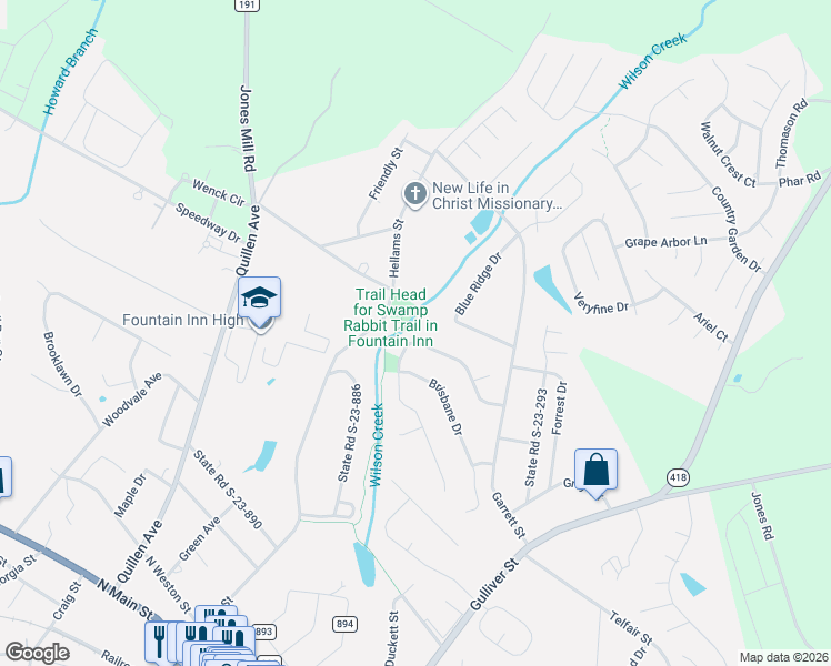 map of restaurants, bars, coffee shops, grocery stores, and more near 620 Hellams Street in Fountain Inn