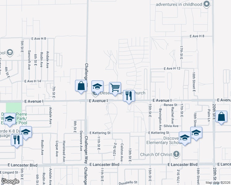 map of restaurants, bars, coffee shops, grocery stores, and more near 45219 12 Street East in Lancaster