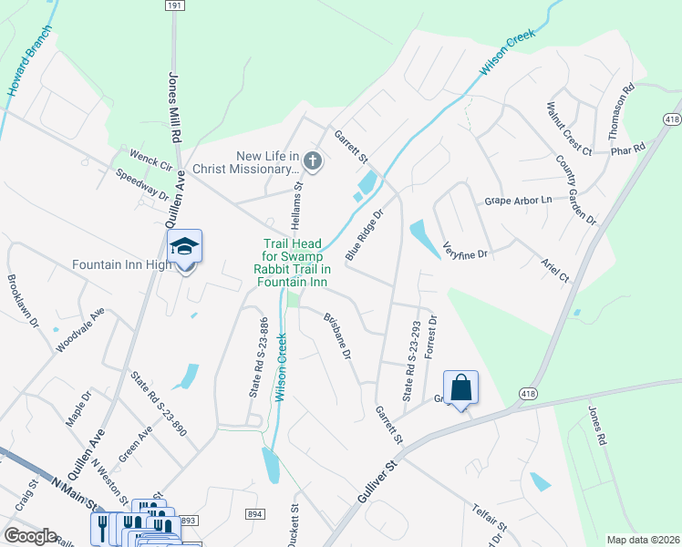 map of restaurants, bars, coffee shops, grocery stores, and more near 111 Blue Ridge Drive in Fountain Inn