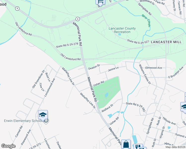 map of restaurants, bars, coffee shops, grocery stores, and more near 1232 Memorial Park Road in Lancaster