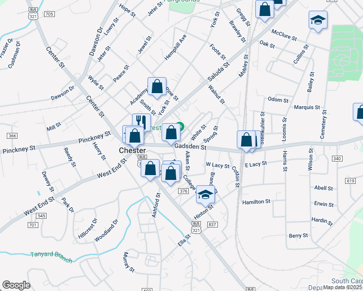 map of restaurants, bars, coffee shops, grocery stores, and more near 182 Gadsden Street in Chester
