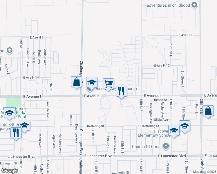 map of restaurants, bars, coffee shops, grocery stores, and more near 45219 12 Street East in Lancaster