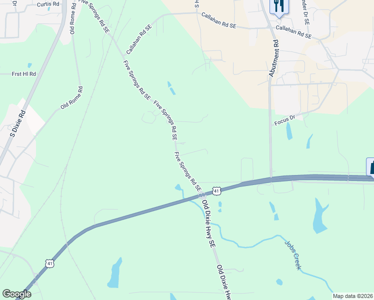 map of restaurants, bars, coffee shops, grocery stores, and more near 317 Mulkey Drive Southeast in Dalton