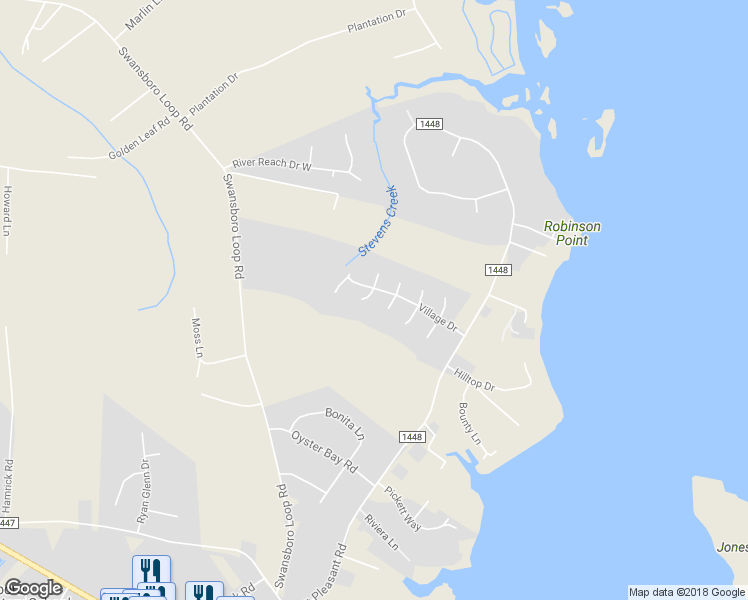 map of restaurants, bars, coffee shops, grocery stores, and more near 703 Hummingbird South in Swansboro