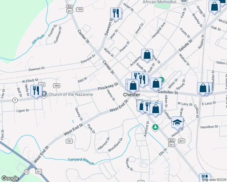 map of restaurants, bars, coffee shops, grocery stores, and more near 112 Pinckney Street in Chester