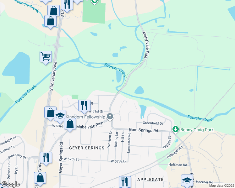 map of restaurants, bars, coffee shops, grocery stores, and more near 4858 Mabelvale Pike in Little Rock
