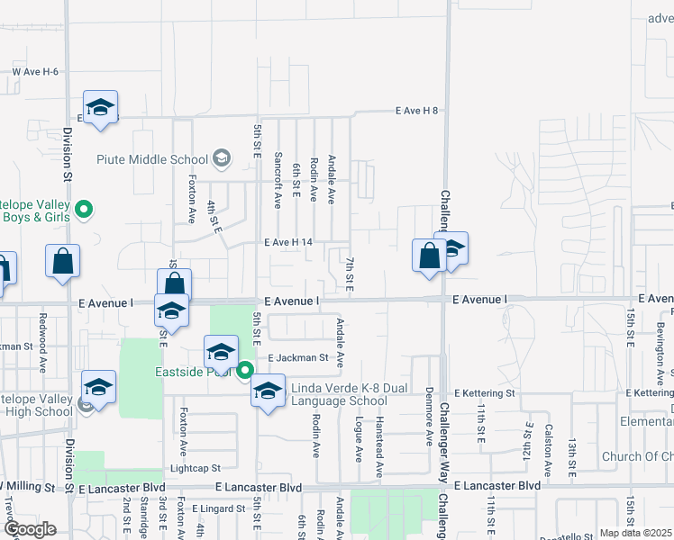 map of restaurants, bars, coffee shops, grocery stores, and more near 45251 7th Street East in Lancaster