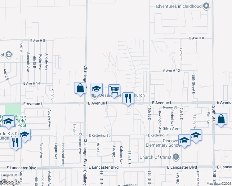 map of restaurants, bars, coffee shops, grocery stores, and more near 45219 12 Street East in Lancaster