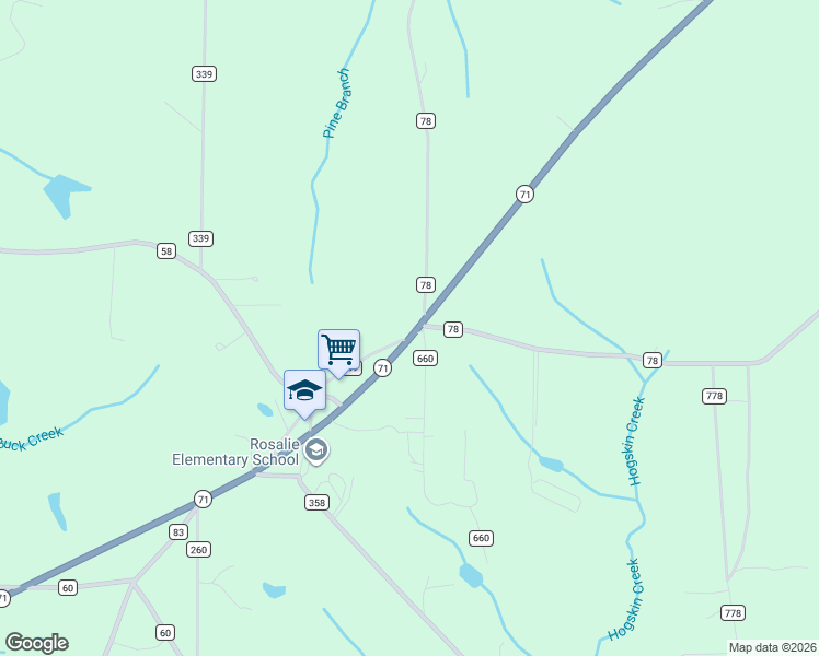 map of restaurants, bars, coffee shops, grocery stores, and more near 15718 Alabama 71 in Pisgah