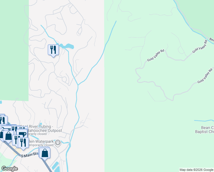 map of restaurants, bars, coffee shops, grocery stores, and more near 224 Coyote Trail in Sautee Nacoochee