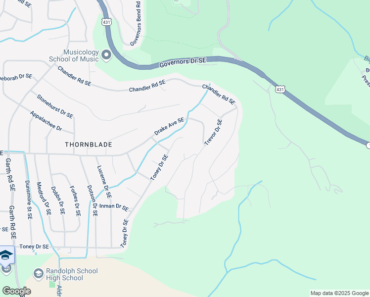 map of restaurants, bars, coffee shops, grocery stores, and more near 1516 Toney Drive Southeast in Huntsville
