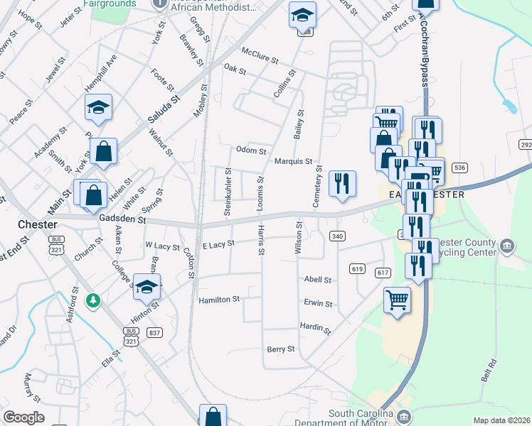 map of restaurants, bars, coffee shops, grocery stores, and more near 128 Lancaster Street in Chester