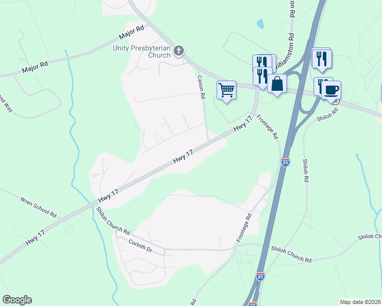 map of restaurants, bars, coffee shops, grocery stores, and more near 309 Highway 17 in Piedmont