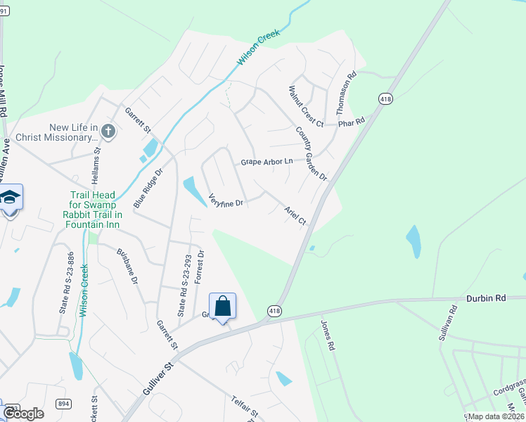 map of restaurants, bars, coffee shops, grocery stores, and more near 203 Dexter Bend Court in Fountain Inn
