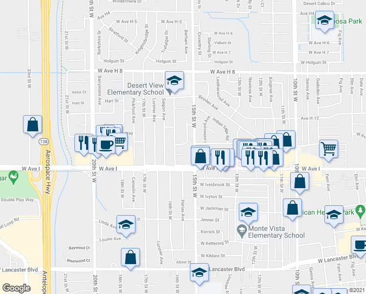 map of restaurants, bars, coffee shops, grocery stores, and more near 1526 Essex Lane in Lancaster