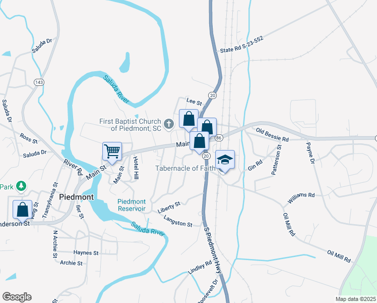 map of restaurants, bars, coffee shops, grocery stores, and more near 1 Church Street in Piedmont