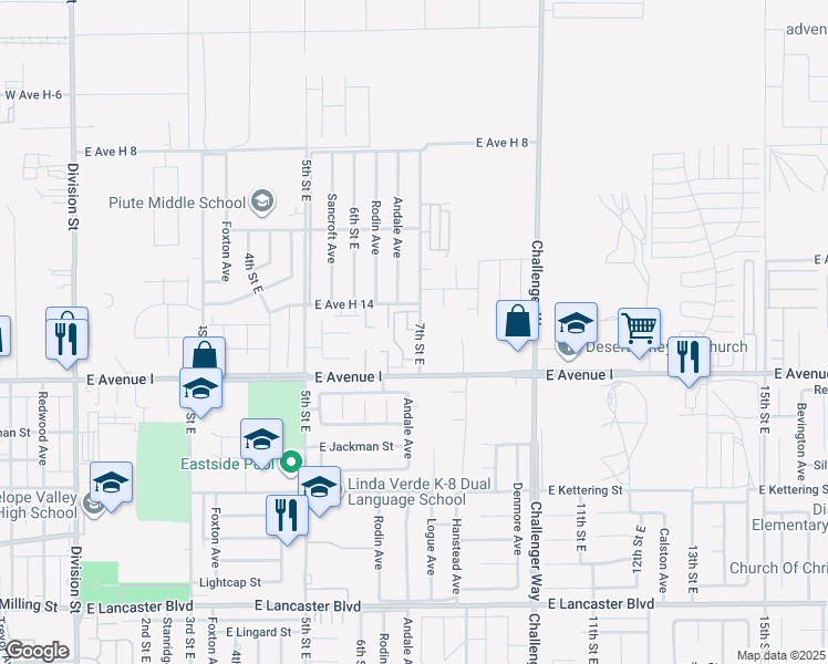 map of restaurants, bars, coffee shops, grocery stores, and more near 45251 7th Street East in Lancaster