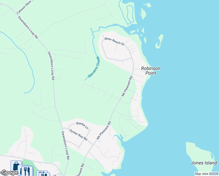 map of restaurants, bars, coffee shops, grocery stores, and more near 403 Jasmine North in Swansboro
