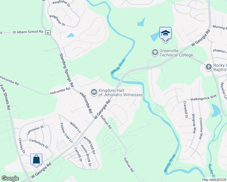 map of restaurants, bars, coffee shops, grocery stores, and more near 2 Rivereen Way in Simpsonville