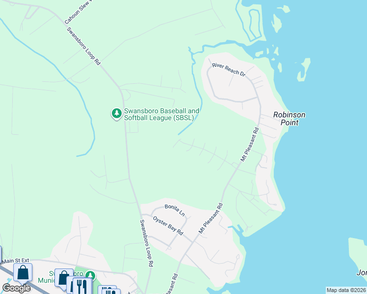 map of restaurants, bars, coffee shops, grocery stores, and more near 905 Meadowbrook South in Swansboro