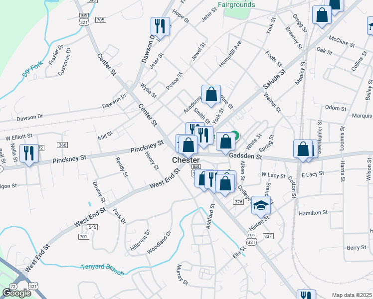map of restaurants, bars, coffee shops, grocery stores, and more near in Chester