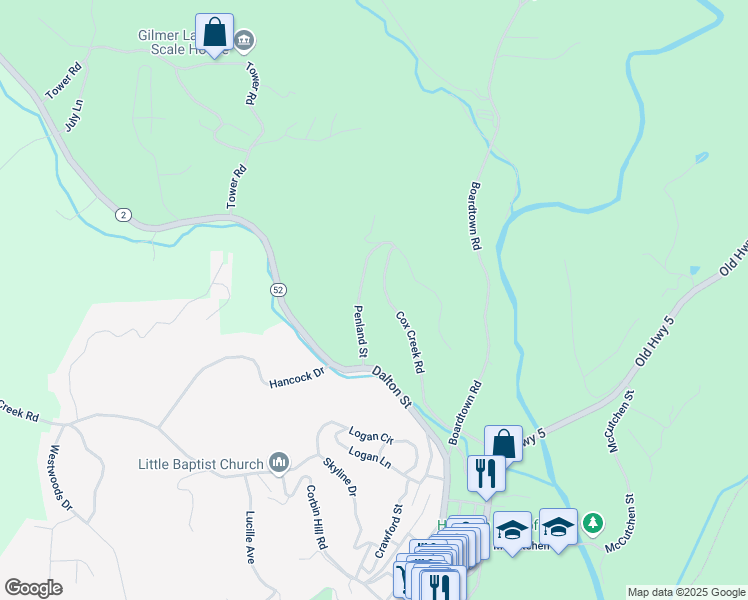 map of restaurants, bars, coffee shops, grocery stores, and more near 200 Penland Street in Ellijay