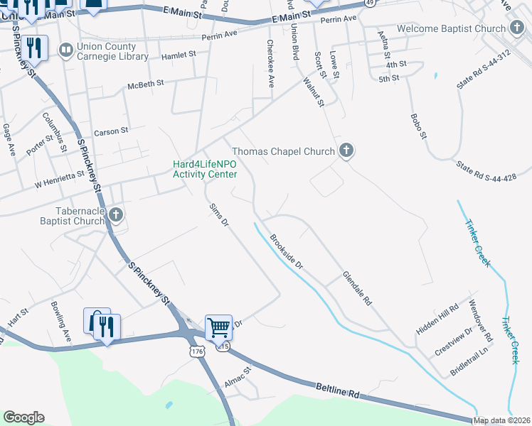 map of restaurants, bars, coffee shops, grocery stores, and more near 101 Glendale Road in Union