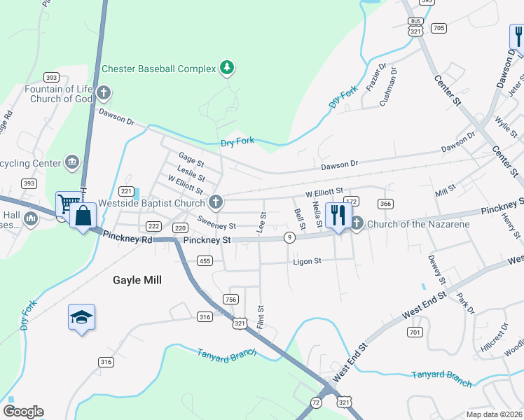 map of restaurants, bars, coffee shops, grocery stores, and more near 132 Dupree Street in Chester