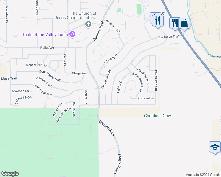 map of restaurants, bars, coffee shops, grocery stores, and more near 1886 Carpenter Lane in Cottonwood