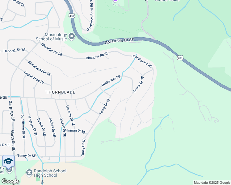map of restaurants, bars, coffee shops, grocery stores, and more near 1516 Toney Drive Southeast in Huntsville