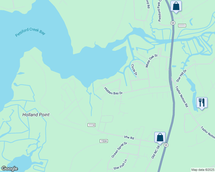 map of restaurants, bars, coffee shops, grocery stores, and more near 195 Dogwood Drive in Swansboro