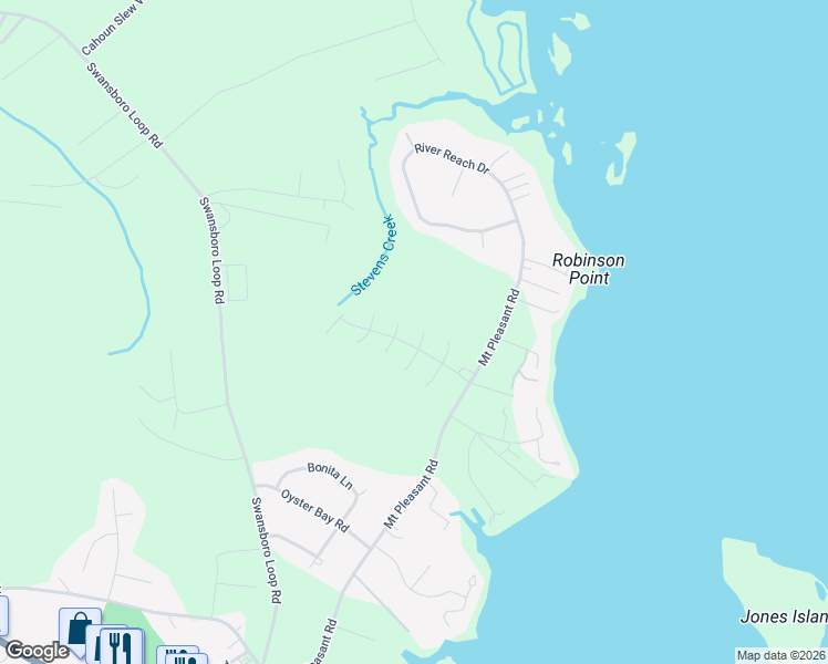 map of restaurants, bars, coffee shops, grocery stores, and more near 403 Jasmine North in Swansboro